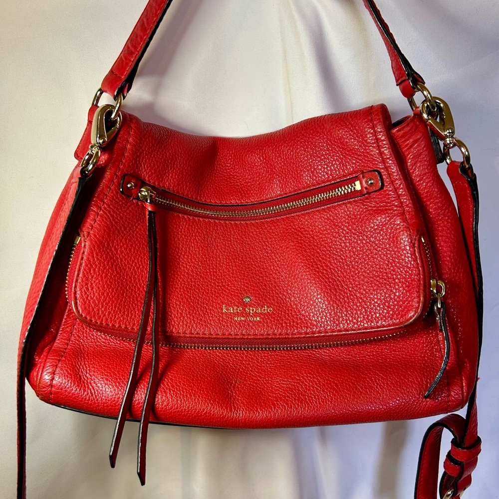 Kate Spade Red Leather Shoulder Bag with Optional Crossbody Strap